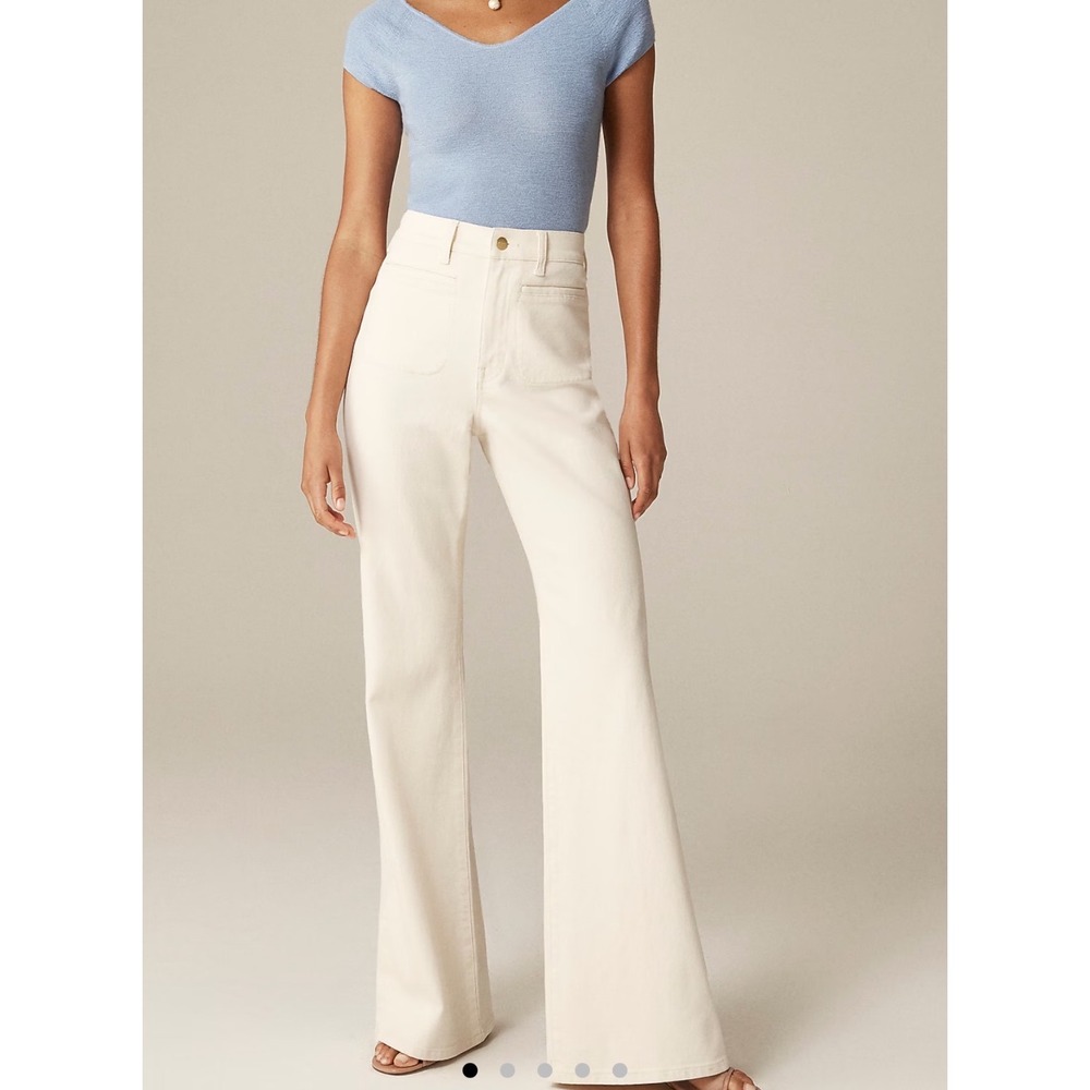 NWT J.Crew Flare High Rise Semi-Stretch Jeans Ecru Patch Pocket Size 29